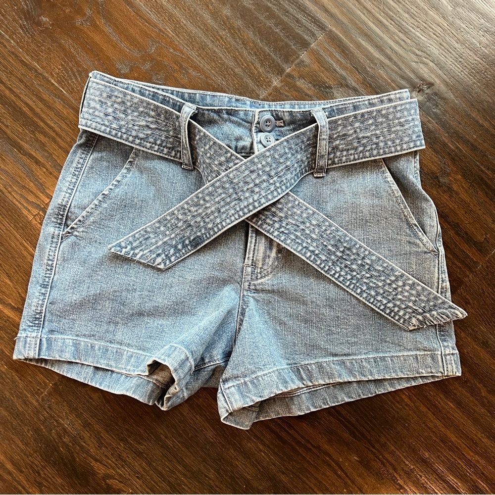 J. Crew Light Wash Denim Paperbag Waist Shorts with Tie